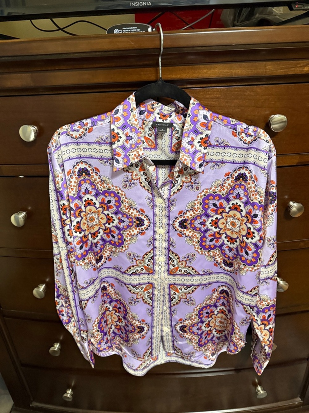 Ann Taylor Lavender Paisley Medallion Button-Down Shirt and Pants